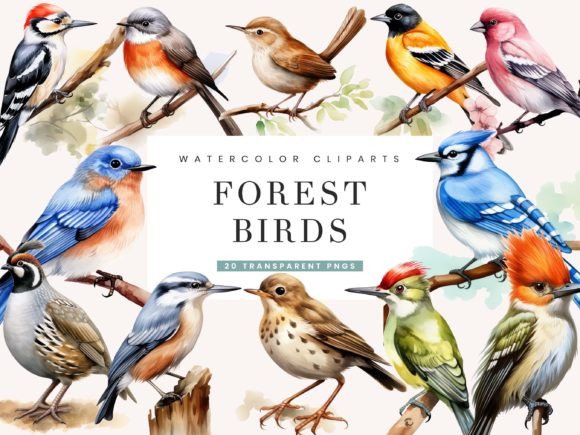 Download Watercolor Forest Birds Clipart Bundle - Birds Collection