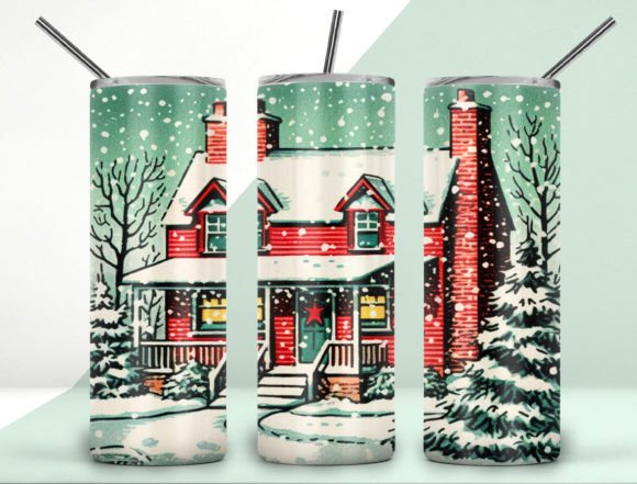 Download Retro Christmas House Tumbler Design - Tumbler design Collection