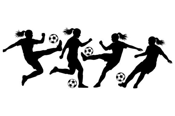 Download Four Women Soccer Players Kicking Ball S - Soccer Collection